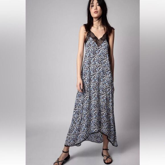 Zadig & Voltaire Risty Spark Maxi Blue Dress Lace Floral Size S - Picture 3 of 7